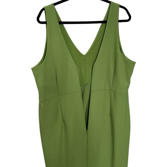 Abercrombie & Fitch Sz XXL Plunge Neck Midi Dress Green High Slit Wedding Guest - Picture 9 of 12
